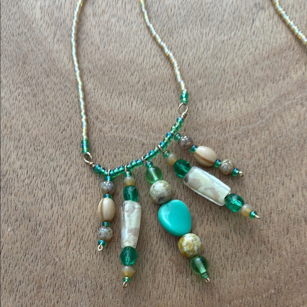 Artisan Green and Yellow Necklace with Dynamic Pendant Design - Picture 2 of 6
